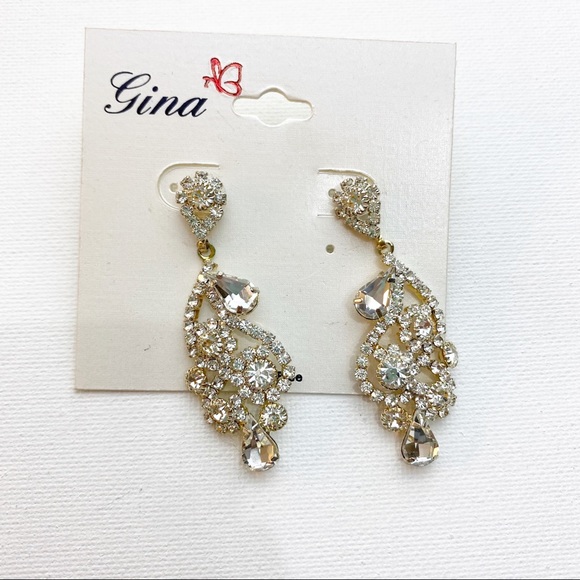 💕Clear Crystal post drop chandelier event earrings - Picture 1 of 2